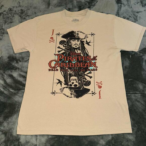 Disney T Shirt Adult Large Beige Pirates of the Caribbean Dead Men Tell No Tales - Picture 1 of 7